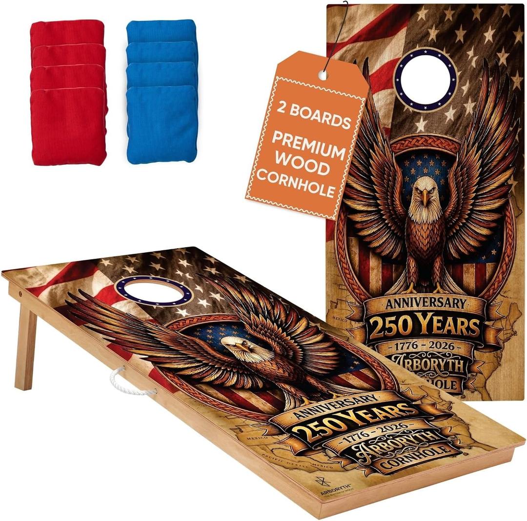 Regulation Cornhole Board Set - Premium Solid Wood,8 Cornhole Bags