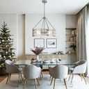 Modern Chandeliers for Dining Room, 20" Brushed Nickel Textured Glass Chandelier Luxury Light Fixture Drum Hanging Lighting for Dining Room Kitchen Island Living Room Hallway Bedroom
