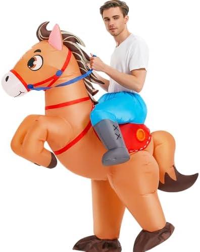 KOOY Inflatable Horse Costume Adult Blow Up Riding Cowboy Cowgirl Costume Funny Ride On Horse Suit for Men Women Halloween, L KOOY Inflatable Horse Costume Adult Blow Up Riding Cowboy Cowgirl Costume Funny Ride On Horse Suit for Men Women Halloween, L