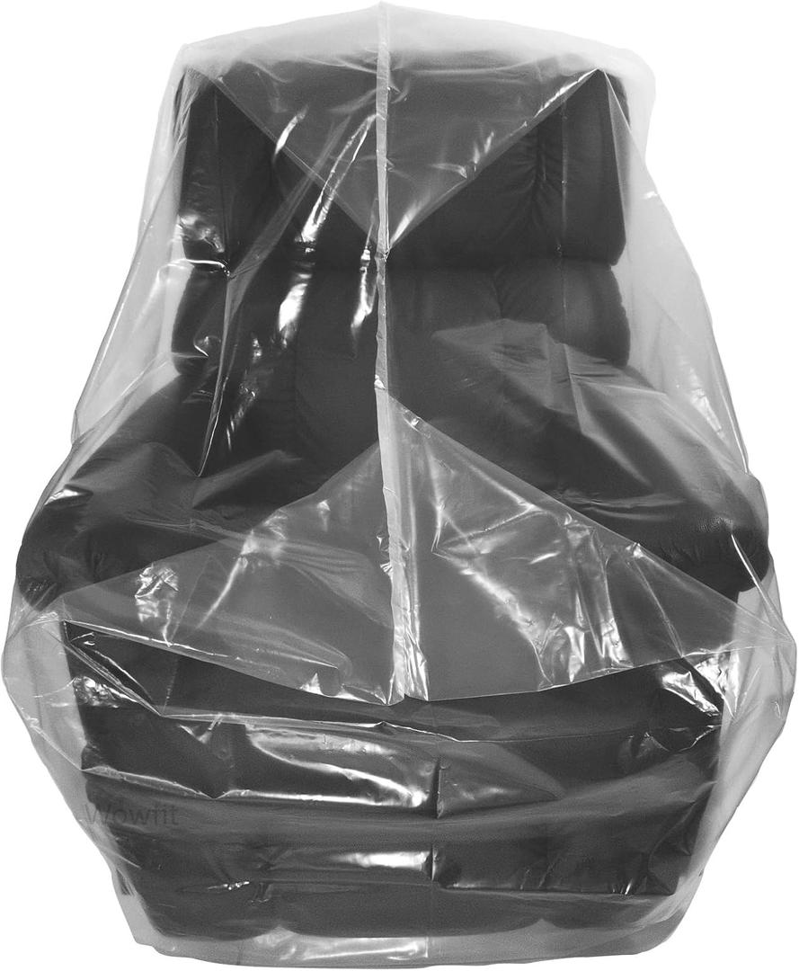Wowfit Furniture Cover Dust-Proof Moving Bag for Chairs, Recliners & Boxes  Clear, Odorless Plastic - 4mil-Thick - 34W x 42D x 65/48H Inches (Tape Not Included)