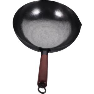PRETYZOOM Wrought Wok Traditional Handmade Nonstick Frying Pan for Gas Stove Ergonomic Handle Scratch-resistant Easy to Clean for Chinese Cooking