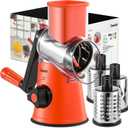 Geedel Rotary Cheese Grater, Kitchen Mandoline Vegetable Slicer with 3 Interchangeable Blades, Easy to Clean Rotary Grater Slicer for Fruit, Vegetables, Nuts (Orange)