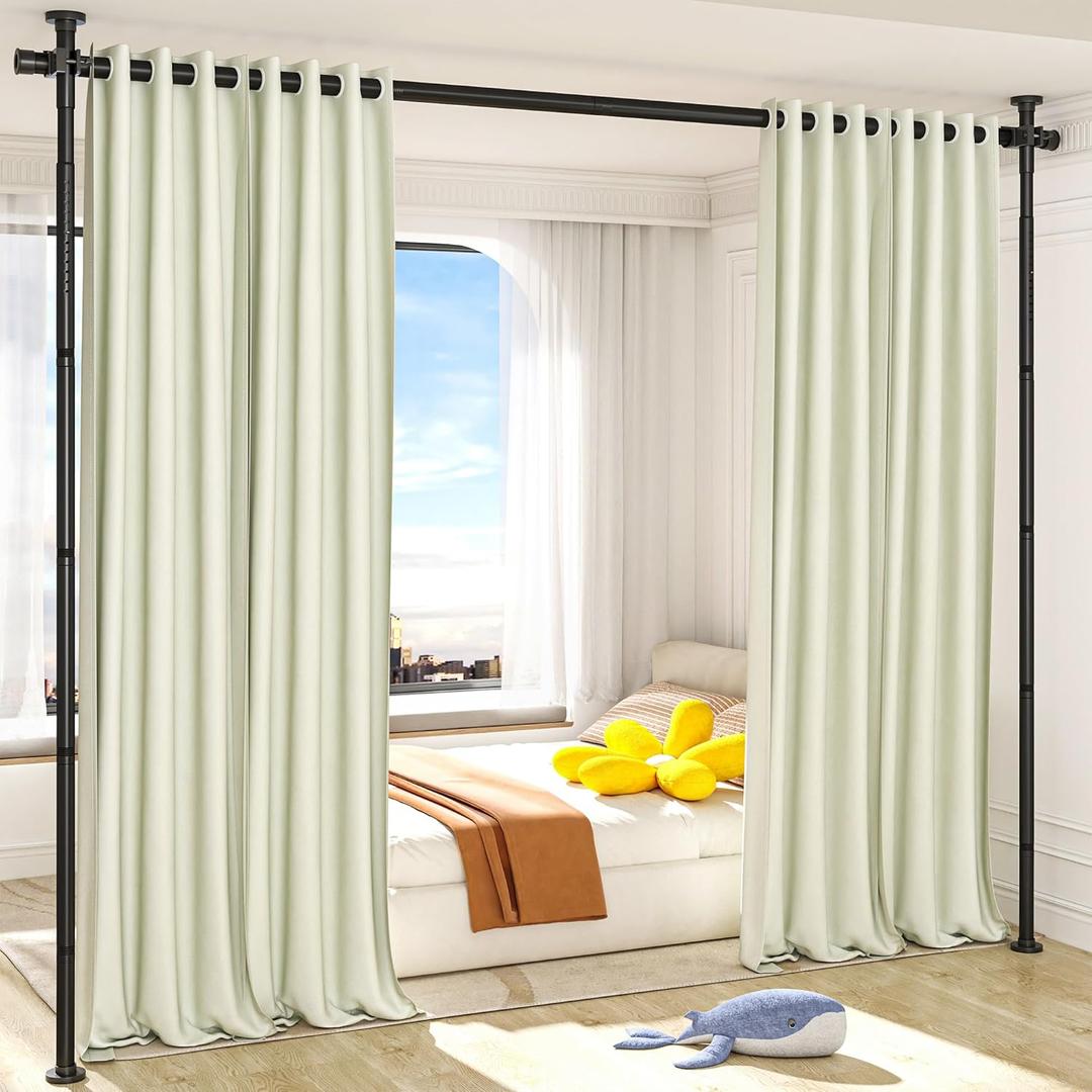 AKTOP Room Divider Curtain Rod, No Drilling Privacy Room Separator for Space Partition, 4-10.5ft(H) 29-73(W) Adjustable Heavy Duty Floor to Ceiling Wall Divider Tension Rod for Room Separation, Black
