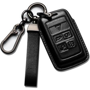 car Key Fob Cover Leather Brown Compatible with Land Rover (Black)