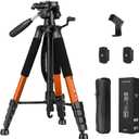 JOILCAN Tripod Camera Tripods, 74" Tripod for Camera Cell Phone Video Photography, Heavy Duty Tall Cameras Tripod Stand, Professional Travel DSLR Tripods Compatible with Canon iPhone, Max Load 15 LB (Orange)