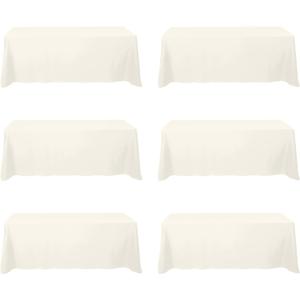BRILLMAX 6 Pack Ivory Tablecloths 90 x 156 Inch for 8ft Rectangle Tables - 150 GSM Polyester Fabric, Floor Length Drop, Water, Stain & Wrinkle Resistant Cloth Cover for Wedding Reception Banquet