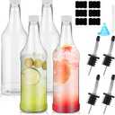 Dandat 32 oz Plastic Long Neck Bottles with Pourer and Caps Plastic Juice Pour Bottles with Stainless Steel Pourer Tapered Spout for Liquor Juice(Silver,8 Pcs)