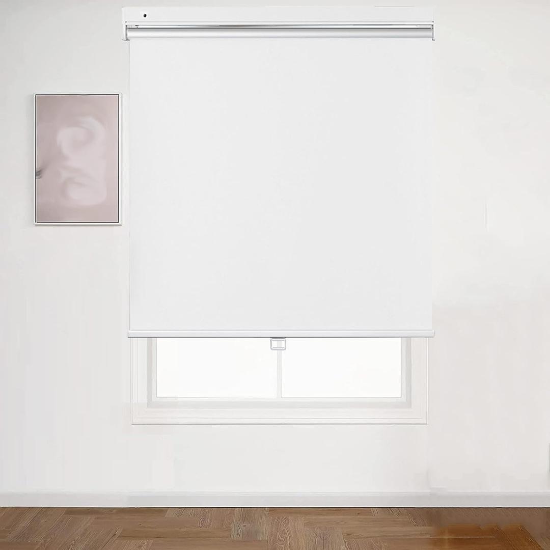 100% Blackout Window Shades,Thermal Roller Blinds,Spring Lift Blinds,roll up Shades for Windows Blackout,White Retractable Curtains,UV Protection, 47in