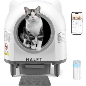 90 L Self Cleaning Litter Box,Automatic Litter Box for Multiple Cats with Safety Protection/App Control/Mat/1 Roll Garbage Bags