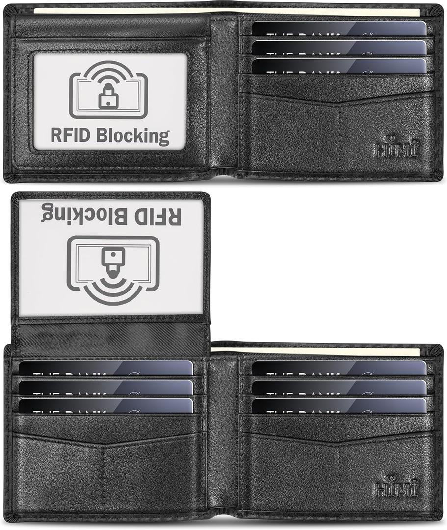 Wallet for Men-Genuine Leather RFID Blocking Bifold Stylish Wallet With 2 ID Window (Vintage Carbon Fiber Black)