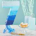 BLUE PANDA 7 Pinata Pull String Party Activity - Ombre Blue, 16.5 x 11.35 in - Easy-Fill Birthday Pinata for 7 Year Old Boys & Party Decoration