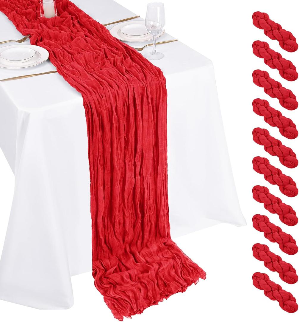 10 Pack Red Cheesecloth Table Runner 17x108 Inch Boho Gauze Cheese Cloth Table Runners for Wedding Party Baby Shower Birthday Home Decor