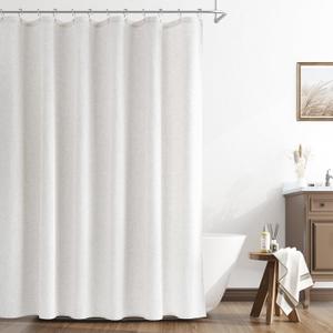 Naturoom Natural Linen Shower Curtain, Country Boho Farmhouse Bath Decor Shower Curtains Neutral Cloth Weighted Textured Fabric Bath Curtain Liner with Hooks, Beige White, 72x80