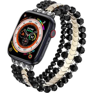 MOFREE Beaded Bracelet Compatible with Apple Watch Band 38mm/40mm/41mm/42mm, Fashion Elastic Stretch Women Bands for iWatch Series 11/10/9/8/7/SE/6/5/4/3/2/1 iPhone Watch Strap Bands (Black/Gold)