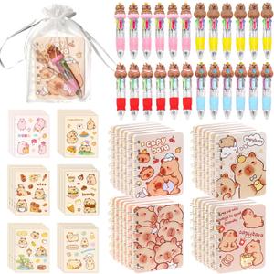 96 Pcs Capybara Gifts Bulk,4-in-1 Ballpoint Pens,Stickers,Notepads,Organza Bulk Gifts Set for Teachers School Office Party Favor Supplies
