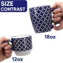 Schliersee 18 OZ Large Coffee Mugs Set of 6, Ceramic Mug for Man Woman, Blue White Geometric Floral Porcelain Cup for Latte, Tea, Cappuccino, Mocha, Cocoa, Housewarming Wedding Mug Present