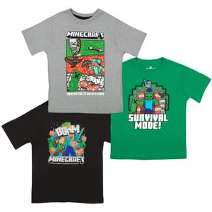 Minecraft Boys Boys Short Sleeve Regular FitT-Shirt Green/Grey/Black Size 18