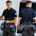 Magnetic Tool Belt, Heavy Duty Tool Pouch for men Magnet Holster Nail Utility Toolbelt Adjustable Waist Holder for Handyman Contractor (26 pockets with suspenders) (Blue)