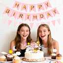 Rainbow Happy Birthday Cake Topper - 15Pcs Cloud and Star Hot Air Balloon Cake Decoration with Pink Happy Birthday Banners and Pennant for Baby Shower Birthday Party Cake Decor Supplies