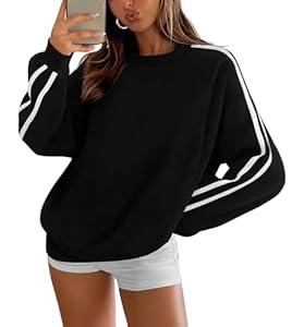 Amkoyam Womens Oversized Sweatshirts 2024 Casual Fall Crew Neck Color Block Long Sleeve Loose Pullover Top Y2K Clothes (Small)
