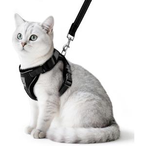 PUPTECK Cat Harness and Leash Set Escape Proof Reflective Cat Walking Harness Adjustable Soft Breathable Mesh Vest for Small Pets, Black, S (S (NECK 9.5"-11", CHEST 13"-16"))