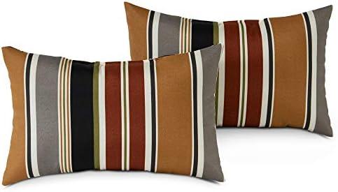 Greendale Home Fashions Outdoor 19x12 inch Rectangle Decorative Throw Pillow, 2-Pack, Espresso Stripe 2 Count