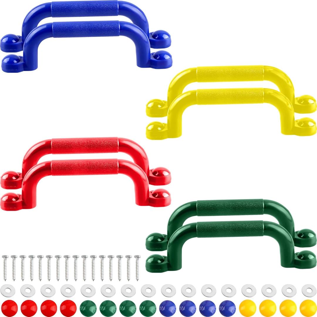 8 Pieces Playground Safety Handles for Kids Playground Handles Swing Set Accessories Safety Hand Grips for Playset Playhouse Treehouse Climbing Frame (Green, Blue, Yellow, Red)
