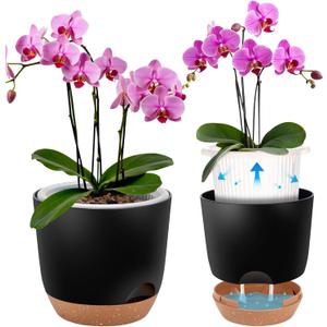7.2 Inch Self Watering Orchid Pots for Indoor Plants,Macetas para Orqudeas,Flower Pots for Indoor Plants with Holes(Black)