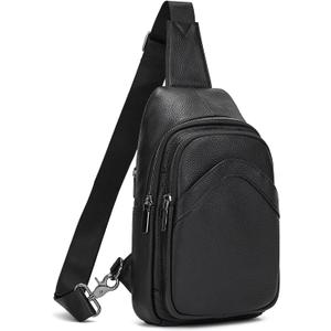 LUUFAN Men's Genuine Leather Sling Bag Chest Shoulder Backpack Crossbody Bag for Casual Sports Hiking Running Travel (9333h-black)