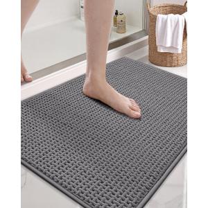 Color&Geometry Ultra Soft Chenille Bathroom Rugs Non Slip Rubber Backing, Machine Washable, Super Absorbent Floor Mat for Bathroom, Bathtub & Shower, Quick Dry Gray Bath Mat, Standard Sized, 17"x29.5"