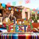 Roowest Let's Fiesta Tabletop Sign Colorful Cinco De Mayo Table Decor Metal Mexican Table Centerpiece Festival Tiered Tray Decoration with Wooden Base for Shelf Mantel Home Office Holiday Party Gift