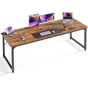 Huuger Computer Desk, 70 Inch Office Desk, Gaming Desk with Storage, Writing Desk Work Desk for Home Office, Study, Long Simple Desk, Large Legroom, Metal Frame, Rustic Brown