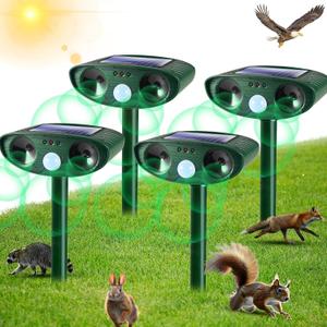 4 Pack Solar Ultrasonic Animal Repeller Outdoor Cat Repellent Deer Repellent Devices with Motion Sensor,Squirrel,Dog,Raccoon,Rabbit, Coyote, Skunk Repellent for Yard Garden Animal Deterrent