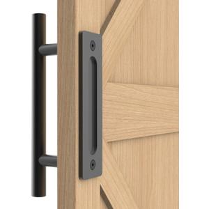 12" Sliding Barn Door Handle Pull and Flush Hardware Set, for Barn Door Gates Garages Sheds, Rustic Style, Black Round