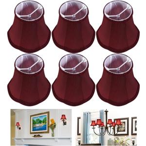 GO&SO Burgundy Silk Chandelier Shades Set of 6 with Dark Petal Braid Clip-On Lampshades (3.15"x5.5"x4.72"H), Handwoven Mini Chandelier Shades for Table/Wall/Ceiling Lights, Victorian Sconce Shades