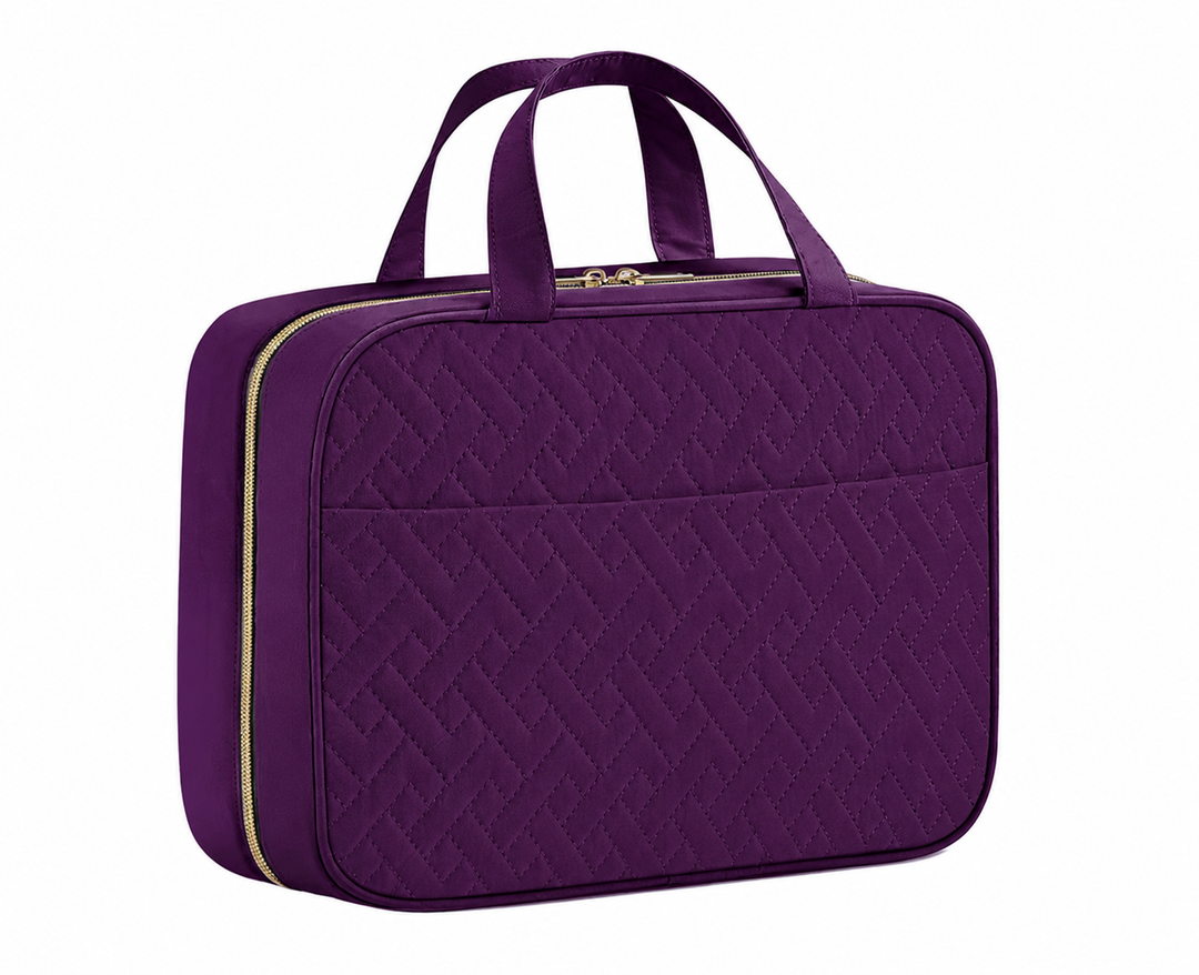 BAGSMART Travel Toiletry Bag, Puffy Toiletry Bag for Women, Wide-open toiletry bags for traveling, Large Travel Cosmetic Makeup Bag Organizer for Accessories,Toiletrie (Dark Purple)