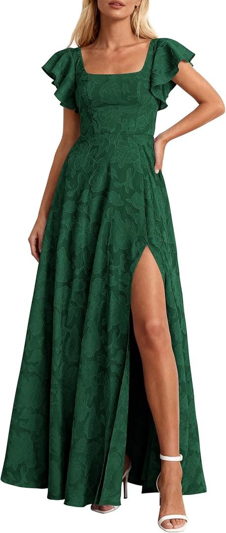 KIRUNDO Cocktail Dresses for Women Elegant Wedding Guest Summer Formal Maxi Lace Floral Slit Prom Party Bridesmaid Dress, XXL