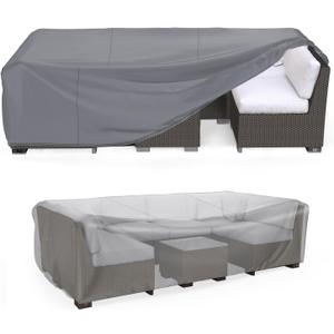 Mrrihand Heavy Duty Patio Furniture Covers, Outdoor Furniture Covers Waterproof Sectional Sofa Set, Patio Table and Chair Set Cover 108" L82" W28" H,Grey