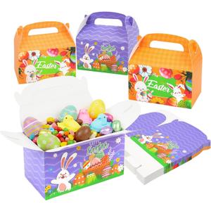 TryDrem 30 Pack Easter Treat Box, 6.5 x 3.5 x 4.8 Inch Candy Boxes with Handle, for Easter Basket Stuffers Parties Supplies Easter Decorations