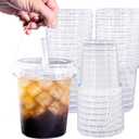 Qsqwsuye Set of 60 Large Plastic Cups with Lids and Straws 34oz Disposable Coffee Cups Clear Cups for Drinks Packs and Takebacks