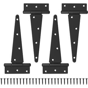 Black Door Hinges, Gate Hinge Heavy Duty Rustproof for Shed Door, Wooden Fences, Barn (4 Pack, 8 inch)