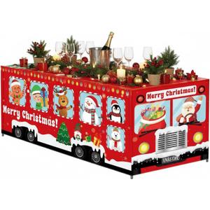 Peryiter Christmas Rectangle Fitted Tablecloth Santa Claus Bus Washable Xmas Table Cover Polyester Reusable Rectangular Tablecloth for Christmas Winter Holiday Party Decoration Dining Supply