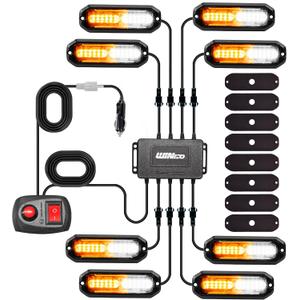 WINECO 8PCS LED Strobe Lights 12V Sync Feature Amber White 12LED Emergency Hazard Warning Lights with Strobe Controller for Trucks Vehicles ATV RV Cars Van