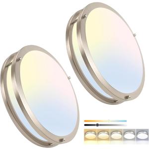 13inch LED Flush Mount Ceiling Light Fixture 5CCT Brushed Nickel