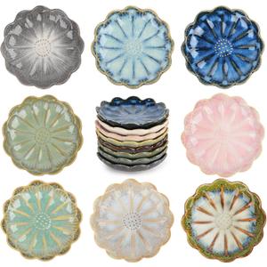 Ceramic Dipping Bowls Set of 8, 3 oz Sauce Cups, Chrysanthemum Round Small Side Dish for Sushi, Tomato, Soy Sauce, Condiment Finger Bowls