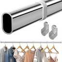 NBIHRIG Oval Closet Rod 18-40 Inch, Adjustable Expandable Closet Rods for Hanging Clothes with End Supports, Silver Heavy Duty Rust Proof Wardrobe Rod & Bar for Laundry Room & RV