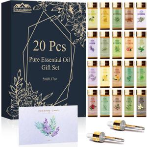 Fragrance Essential Oils Set, Essential Oils for Diffuser, for Home, Skin, Candle & Soap Making-Tea Tree, Lavender, Peppermint, Rose and More, with Gift Card for Friend, Teacher, Mom(205ml