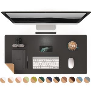 RENMTURE Dual-Sided Mouse Pad, Natural Cork & PU Leather Large Desk Pad for Office and Home Work, Desk Protector Non-Slip, Waterproof, Easy Clean (Black, 36"x17")