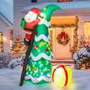 7 FT Lighted Christmas Tree Inflatable with Santa Climbing, Waterproof Xmas Dcor with Gift Box, and Kaleidoscope LED Blow Up Holiday Decoration for Outdoor Yard, Lawn & Garden