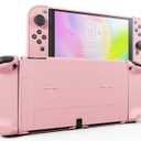 RHOTALL 3 in 1 Protective Pink Case Cover for Nintendo Switch OLED, Dockable Case for Nintendo Switch OLED and Joy Con Controller with Grip Cover Shock-Absorption and Anti-Scratch Design (Pink)